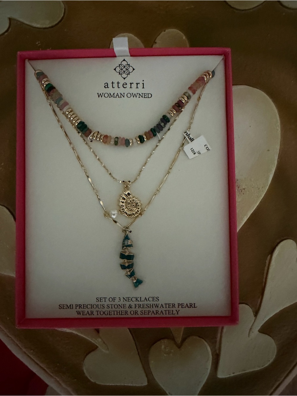Atterri Set of 3 Semiprecious Stone & Freshwater Pearl Fish & Shell Necklaces